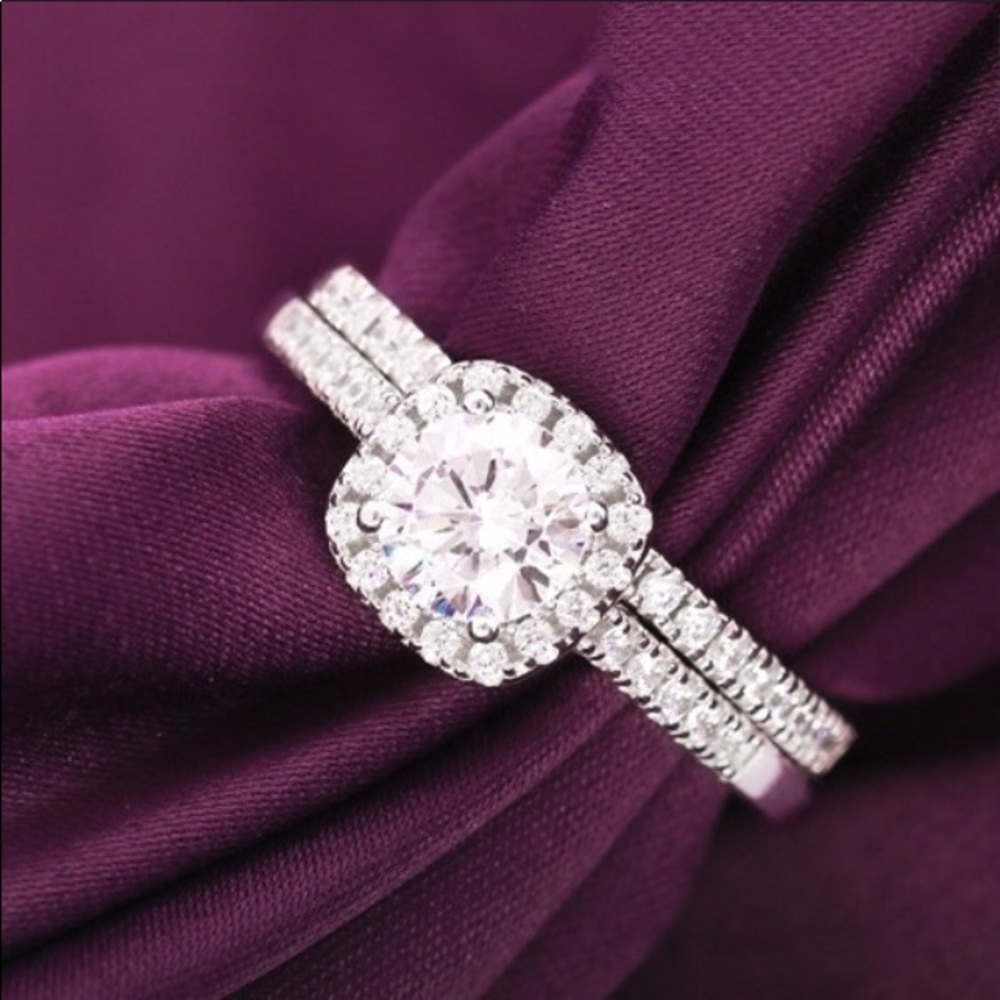 2pcs/set Princess Round Cut AAA Zircon Diamond Set wedding engagement rings - Picture 5 of 8